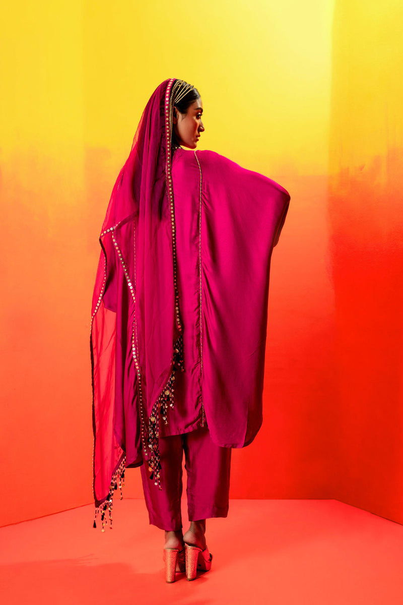 Tara Pink AntiFit Kurta with Pant and Dupatta satin by PRAHNAAYA in pink color for women Worldwide