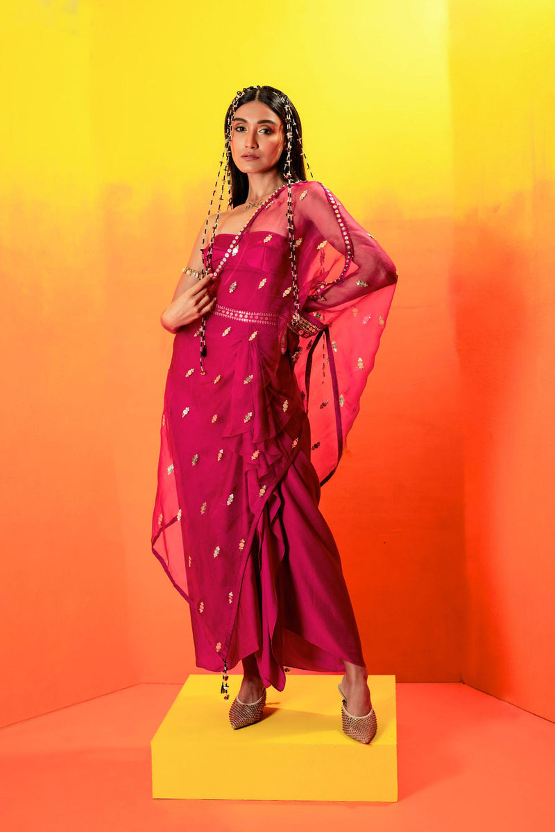 Tara Pink Dress with Half Cape