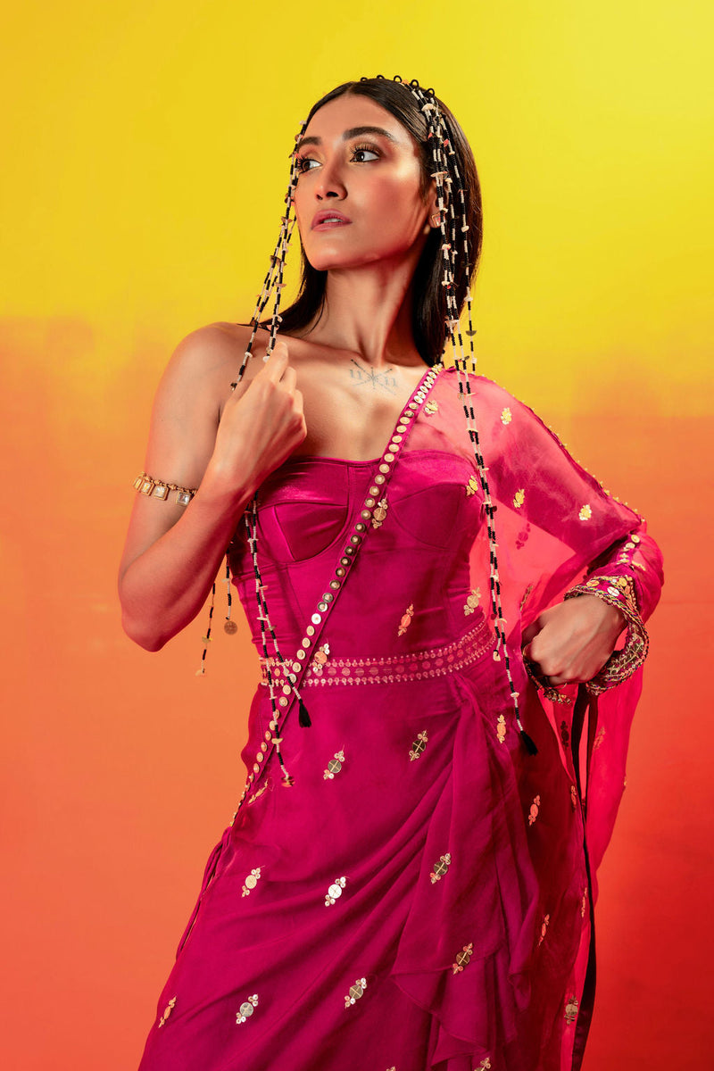 Tara Pink Dress with Half Cape