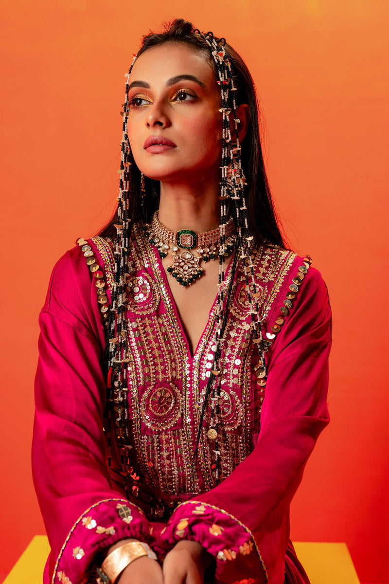 Tara Pink Festive Tie up Kurta Dress satin by PRAHNAAYA in pink color for women Worldwide