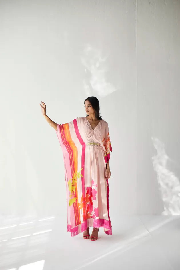 NUDE PINK BELT KAFTAN Indo-Western Wear by Rajiramniq for women Worldwide