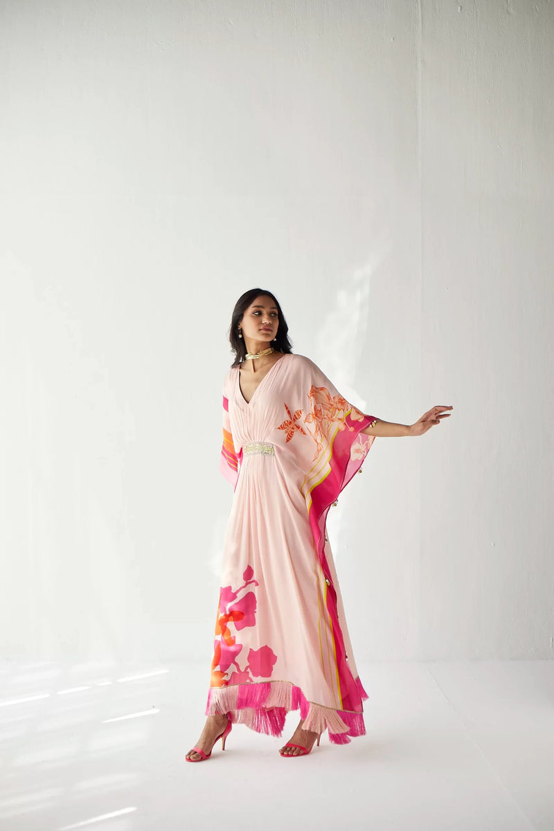 NUDE PINK BELT KAFTAN Indo-Western Wear by Rajiramniq for women Worldwide
