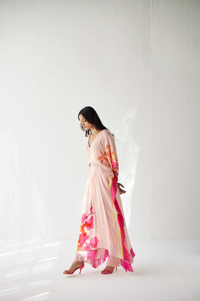 NUDE PINK BELT KAFTAN Indo-Western Wear by Rajiramniq for women Worldwide