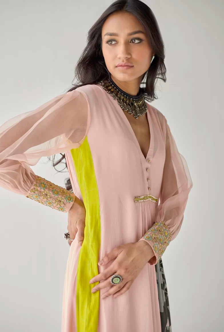 NUDE PINK SIDE FLOWER KURTA SET Kurta Sets by Rajiramniq for women Worldwide