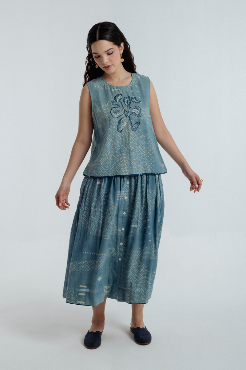 Indigo Skirt chanderi by Rias for women Worldwide