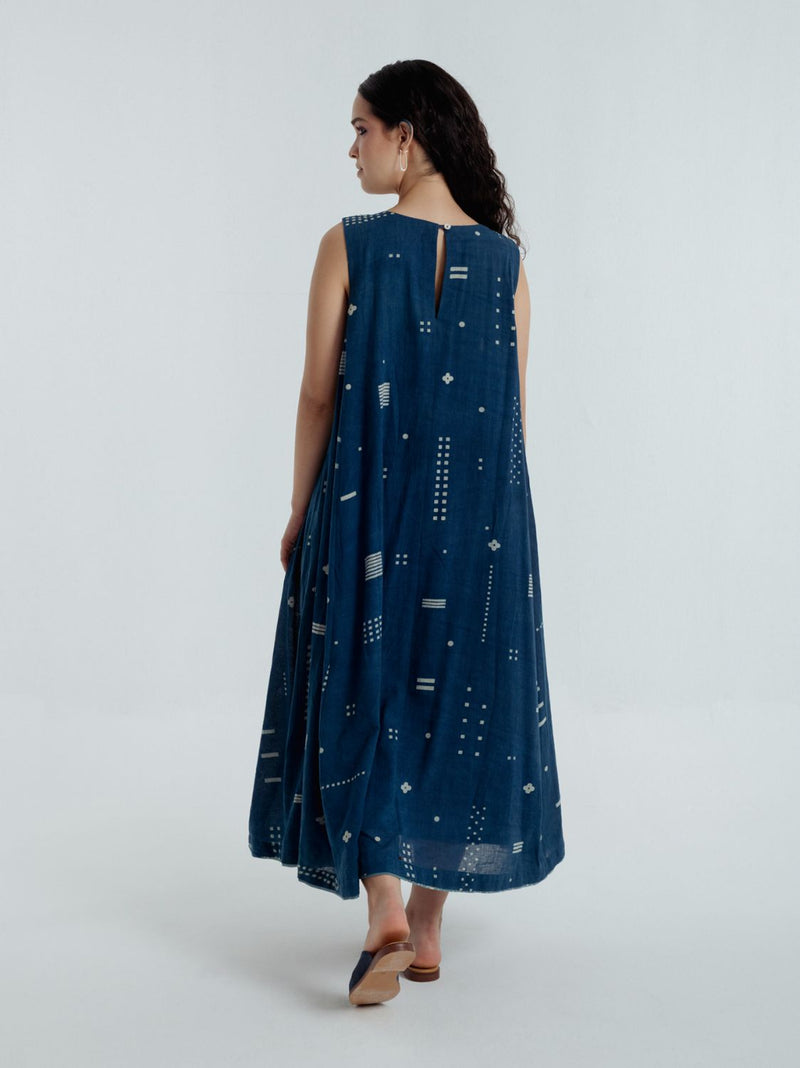 Indigo Shadow Maxi Dress chanderi by Rias for women Worldwide