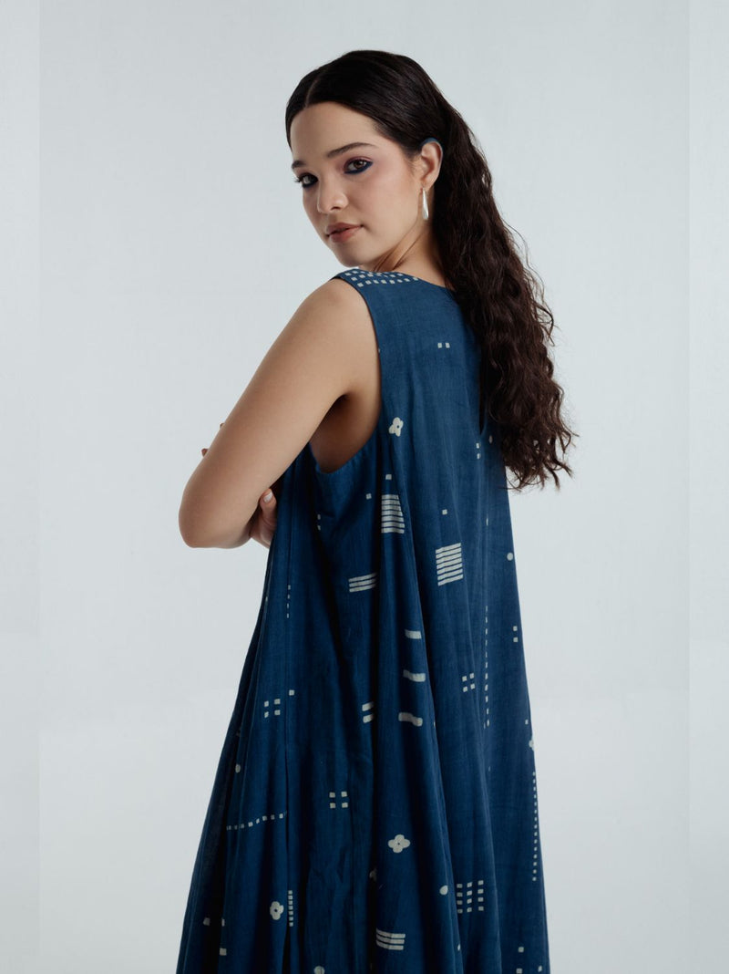 Indigo Shadow Maxi Dress chanderi by Rias for women Worldwide