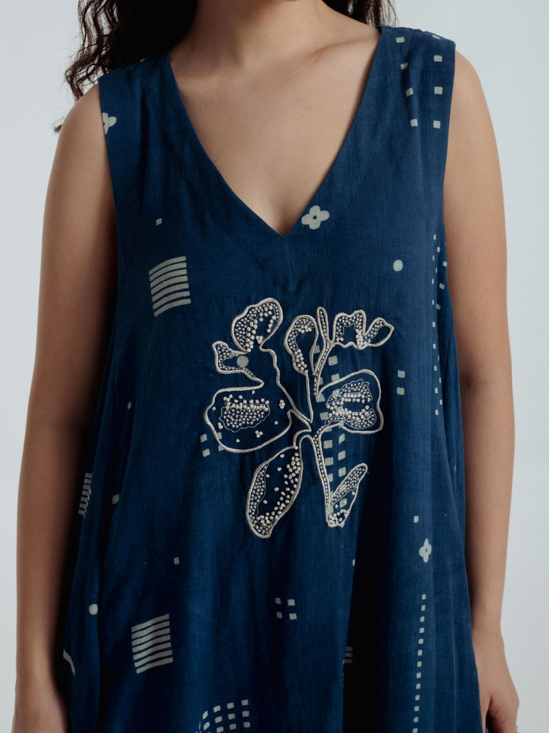 Indigo Shadow Maxi Dress chanderi by Rias for women Worldwide