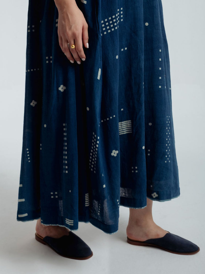 Indigo Shadow Maxi Dress chanderi by Rias for women Worldwide