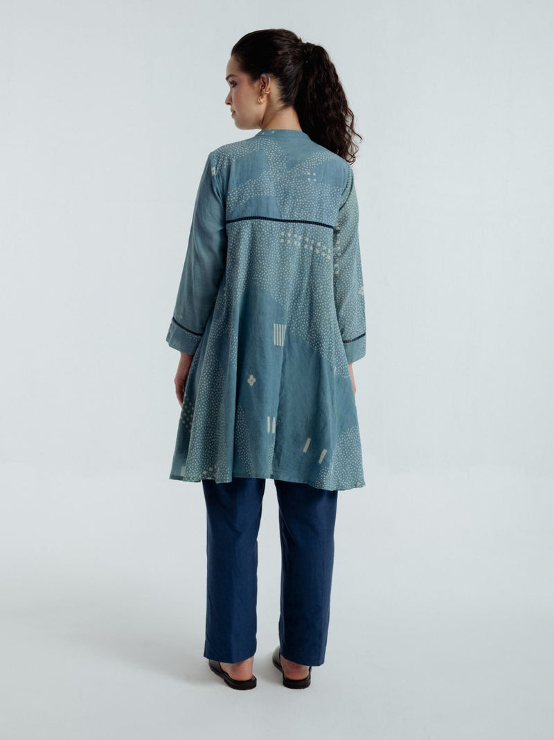 Indigo Sky Flare Shirt chanderi by Rias for women Worldwide