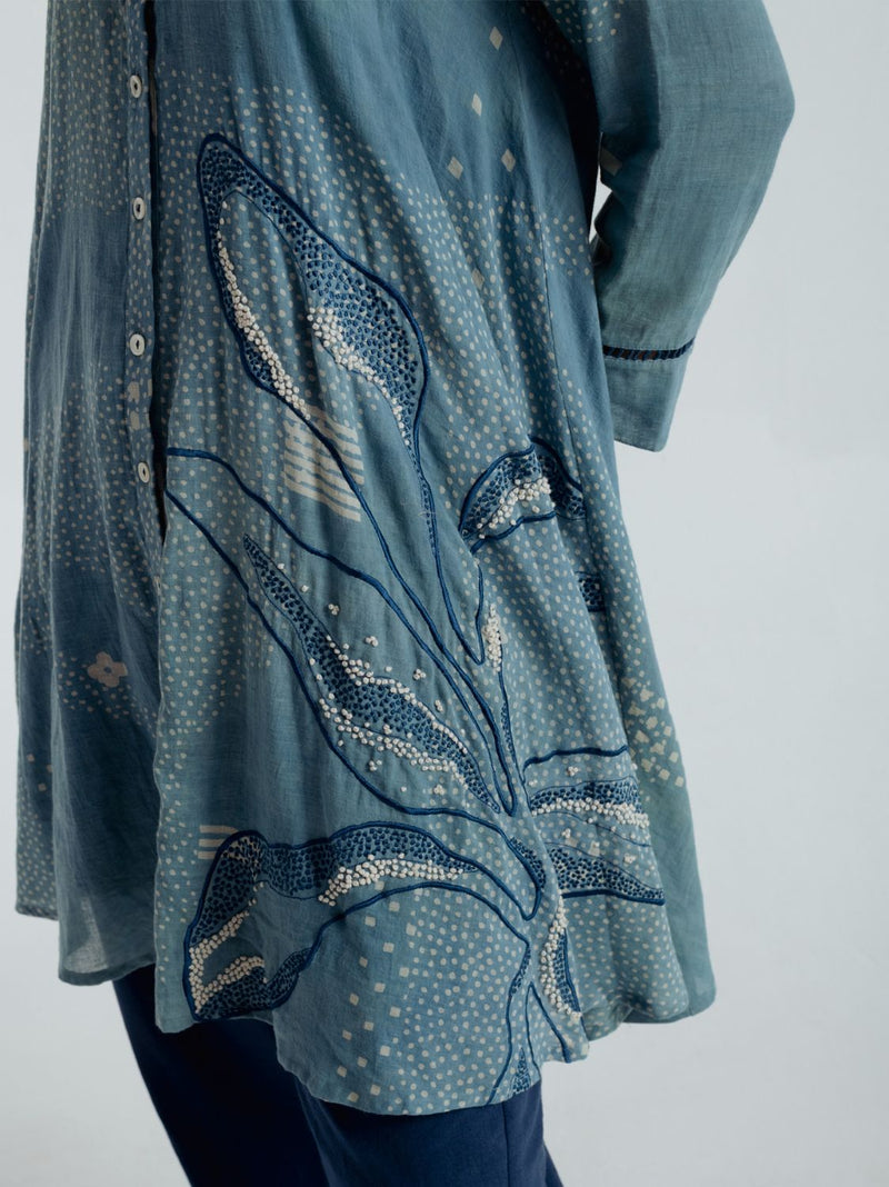 Indigo Sky Flare Shirt chanderi by Rias for women Worldwide