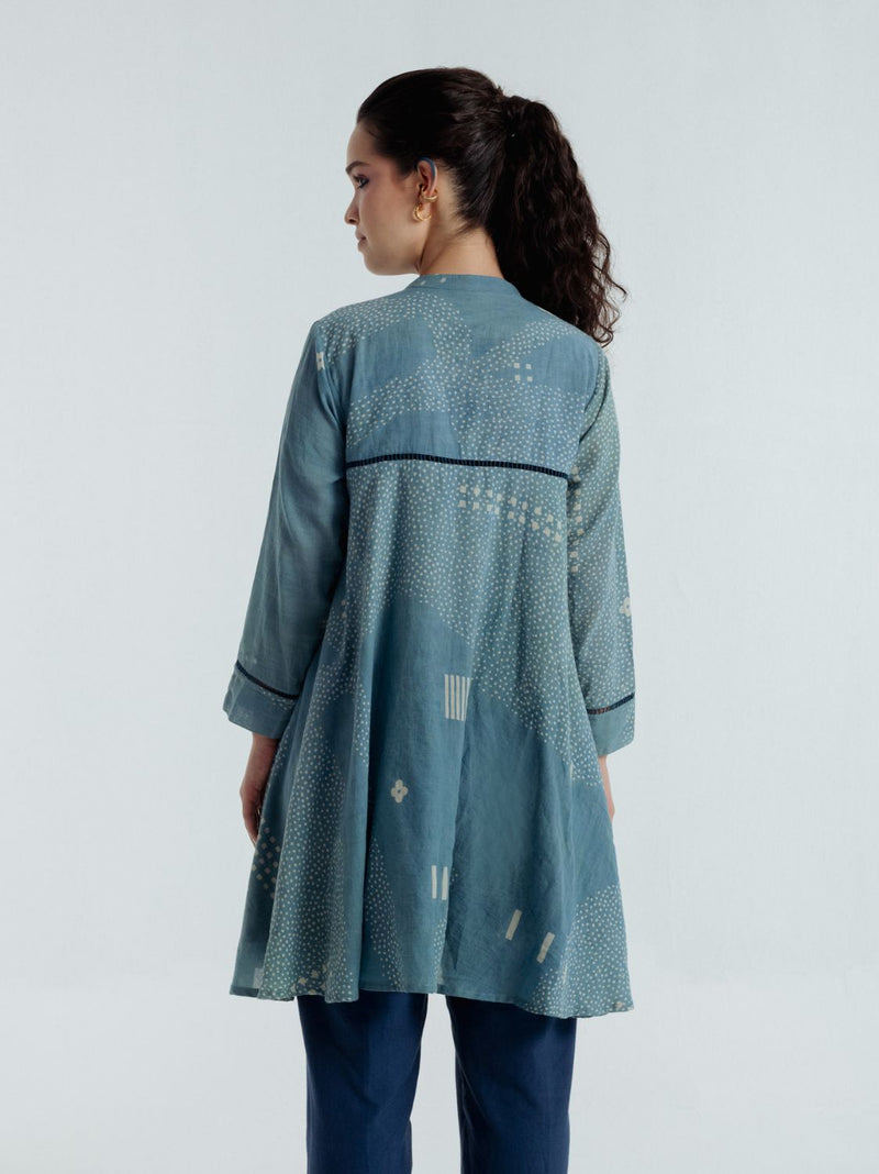 Indigo Sky Flare Shirt chanderi by Rias for women Worldwide