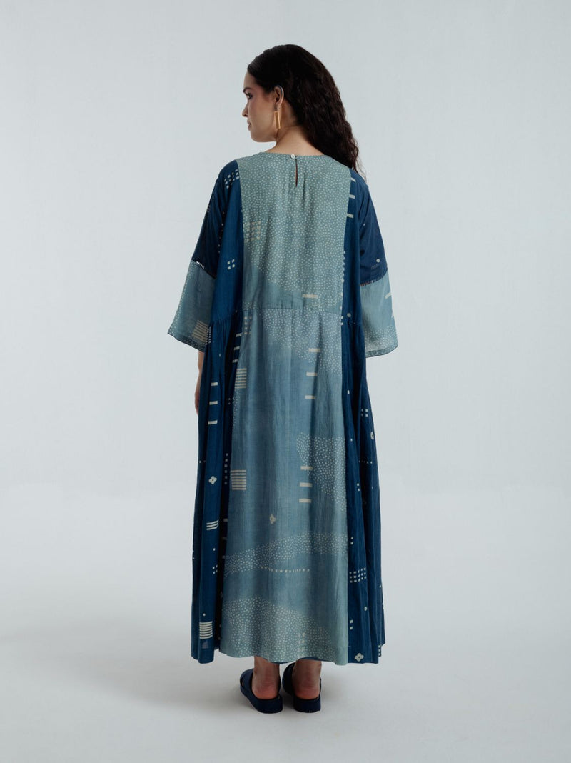 Indigo Pleated Dress chanderi by Rias for women Worldwide