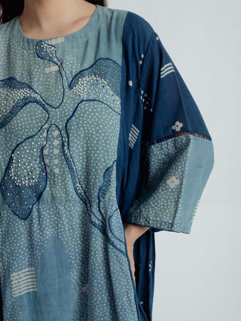 Indigo Pleated Dress chanderi by Rias for women Worldwide