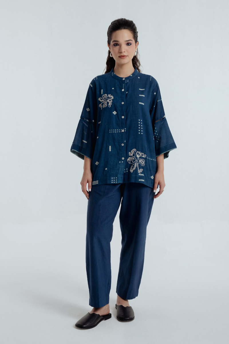 Indigo Shadow Shirt chanderi by Rias for women Worldwide