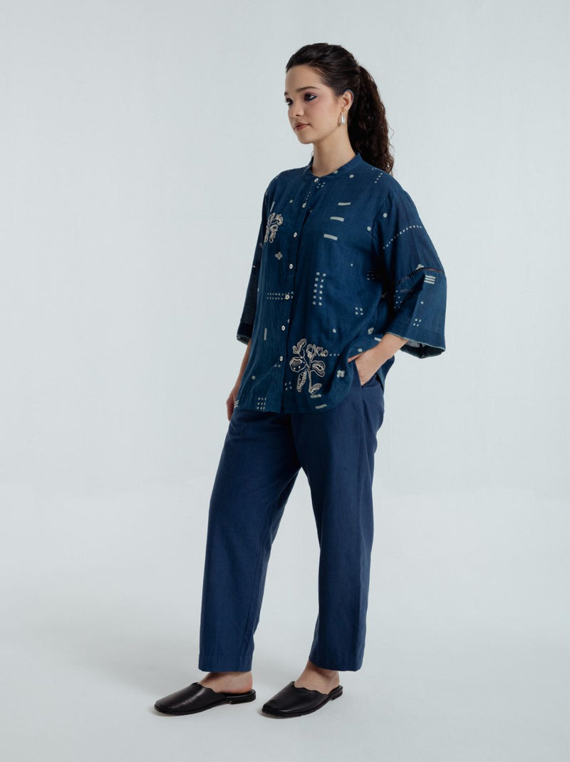 Indigo Shadow Shirt chanderi by Rias for women Worldwide