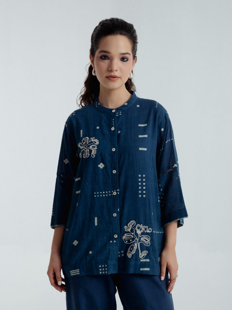 Indigo Shadow Shirt chanderi by Rias for women Worldwide