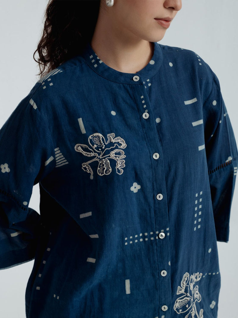 Indigo Shadow Shirt chanderi by Rias for women Worldwide