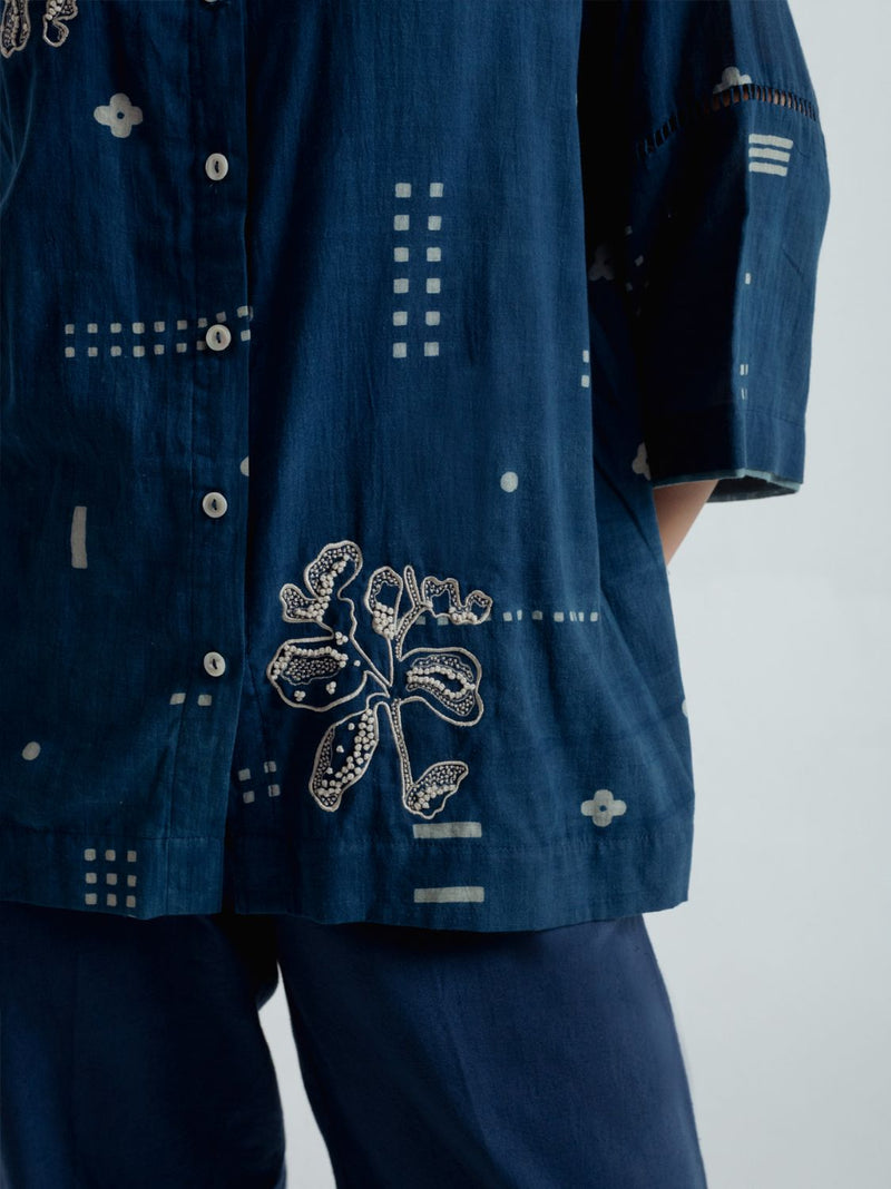 Indigo Shadow Shirt chanderi by Rias for women Worldwide