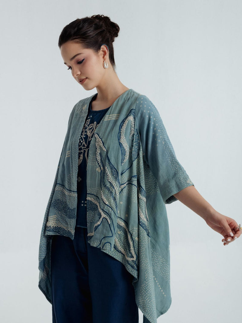 Indigo Sky Overlay chanderi by Rias for women Worldwide