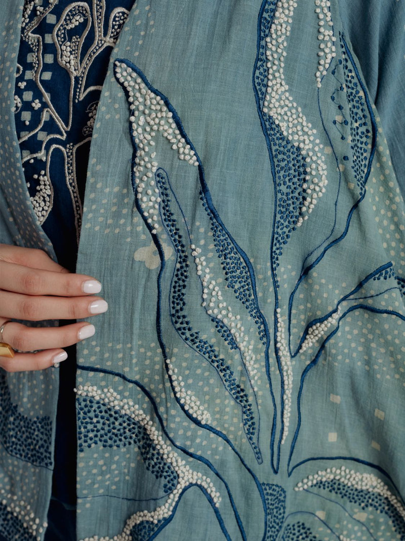 Indigo Sky Overlay chanderi by Rias for women Worldwide