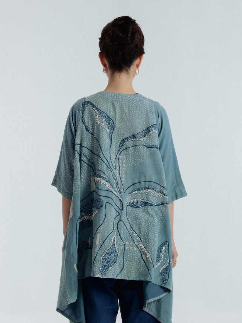 Indigo Sky Overlay chanderi by Rias for women Worldwide
