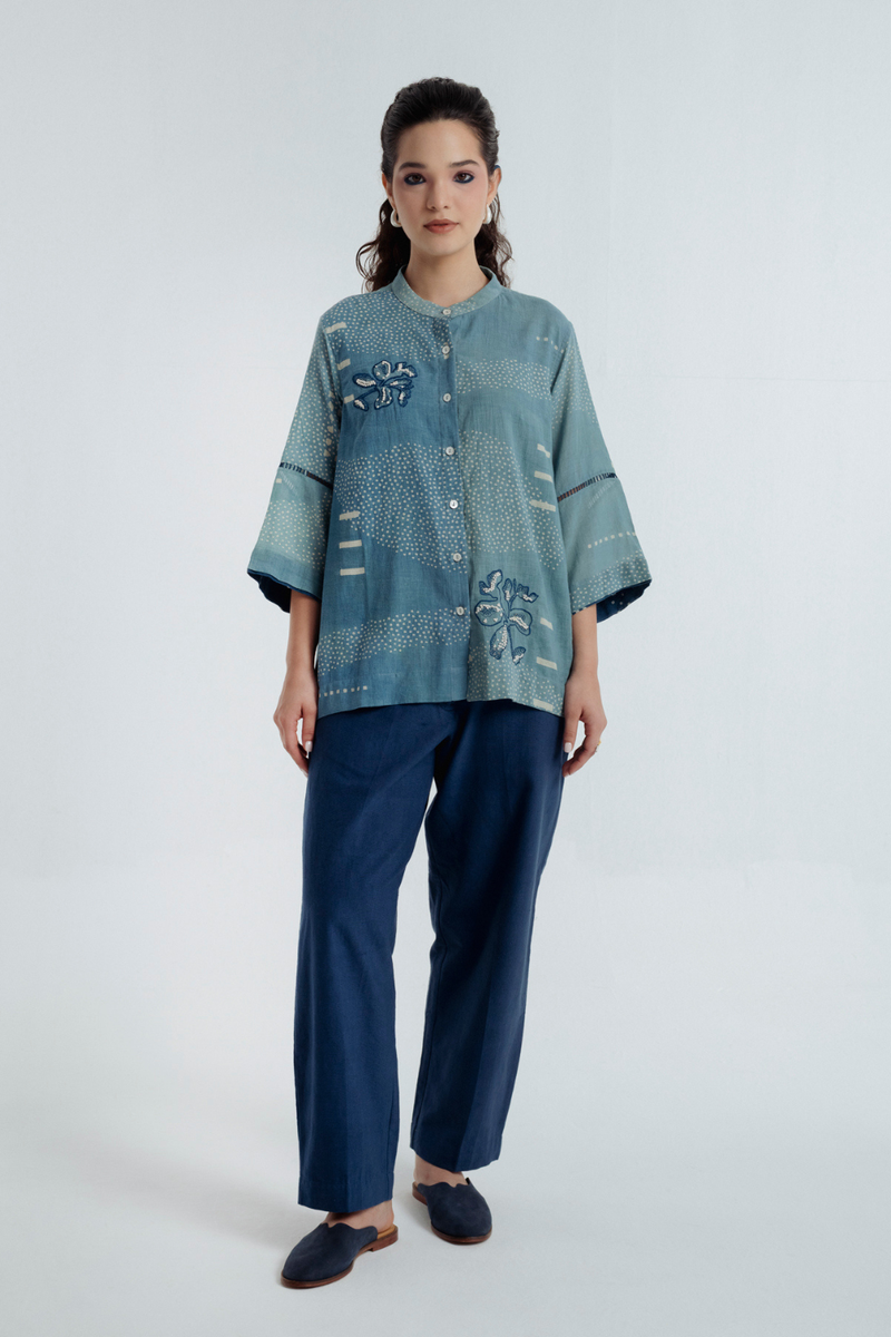 Indigo Sky Shirt chanderi by Rias for women Worldwide