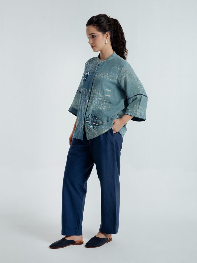 Indigo Sky Shirt chanderi by Rias for women Worldwide