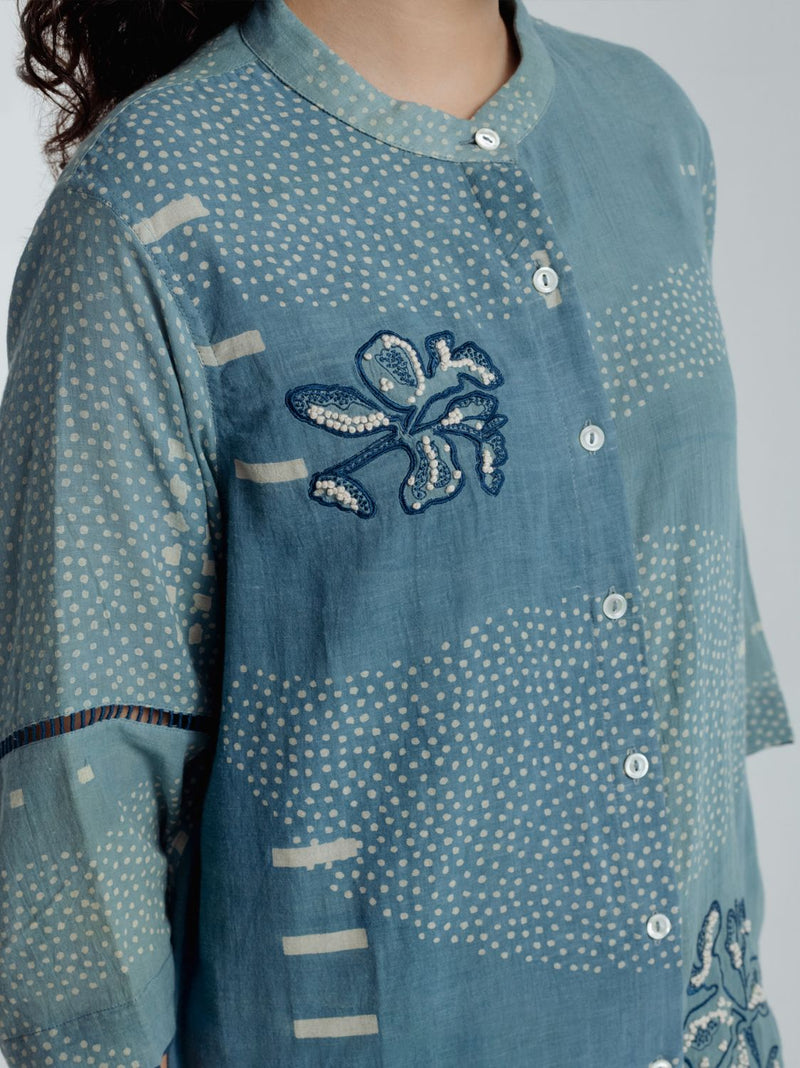 Indigo Sky Shirt chanderi by Rias for women Worldwide