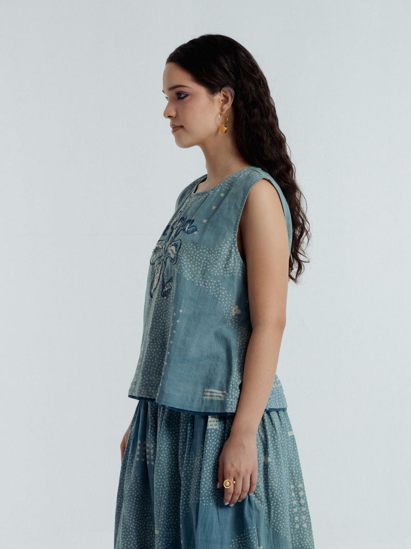 Indigo Sky Top chanderi by Rias for women Worldwide