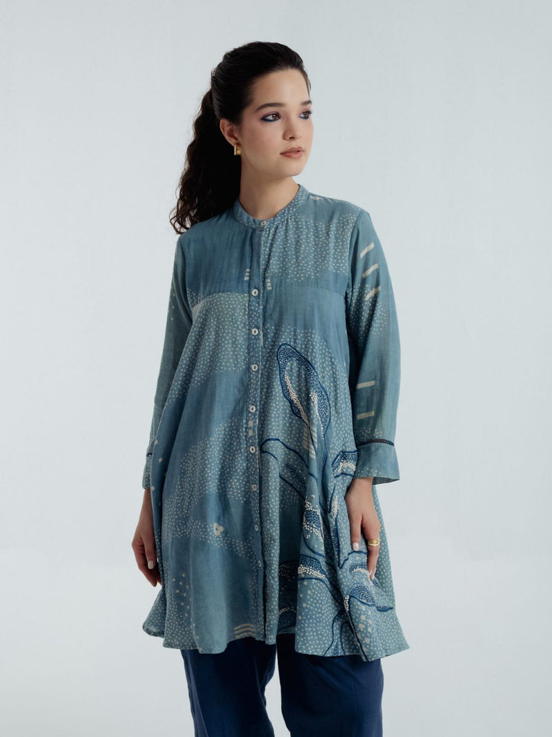 Indigo Sky Flare Co-Ord Set chanderi by Rias for women Worldwide