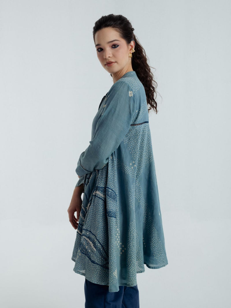 Indigo Sky Flare Co-Ord Set chanderi by Rias for women Worldwide