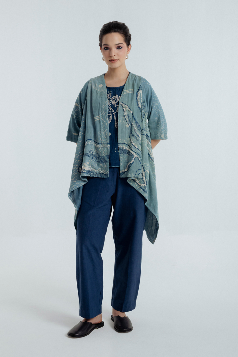 Indigo Tri Co-Ord Set chanderi by Rias for women Worldwide