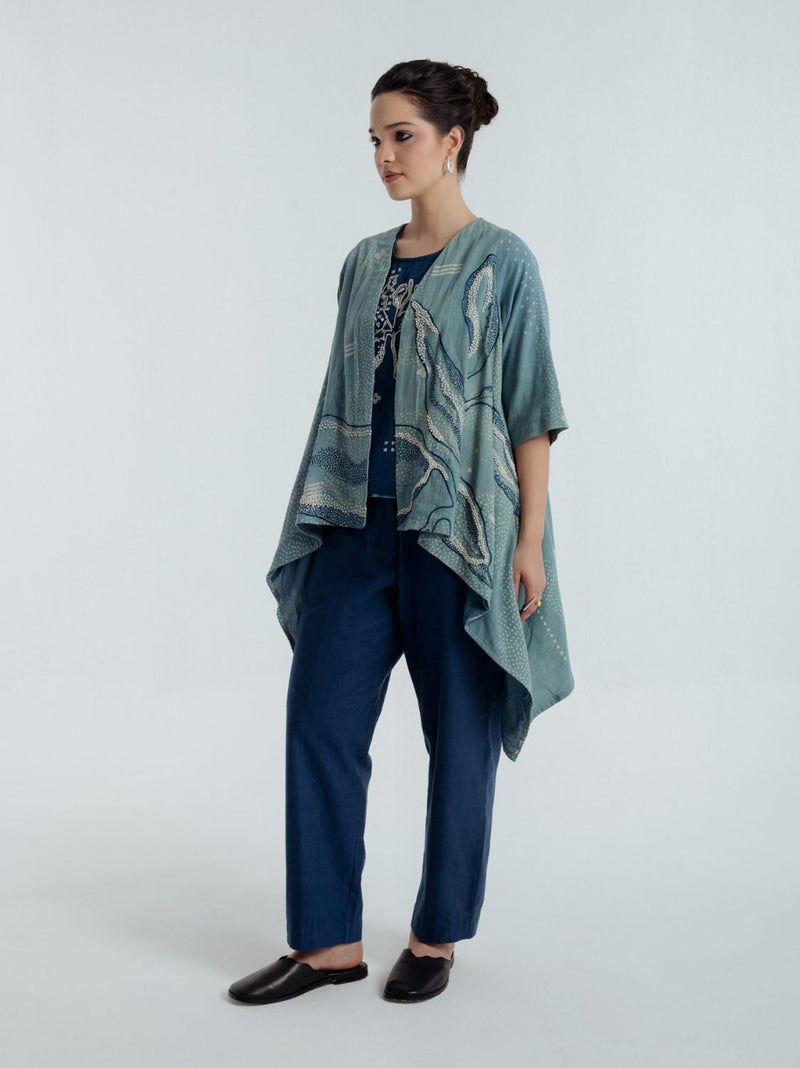 Indigo Tri Co-Ord Set chanderi by Rias for women Worldwide