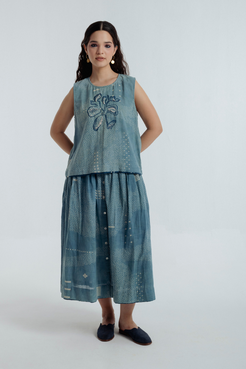 Indigo Sky Co-Ord Set chanderi by Rias for women Worldwide