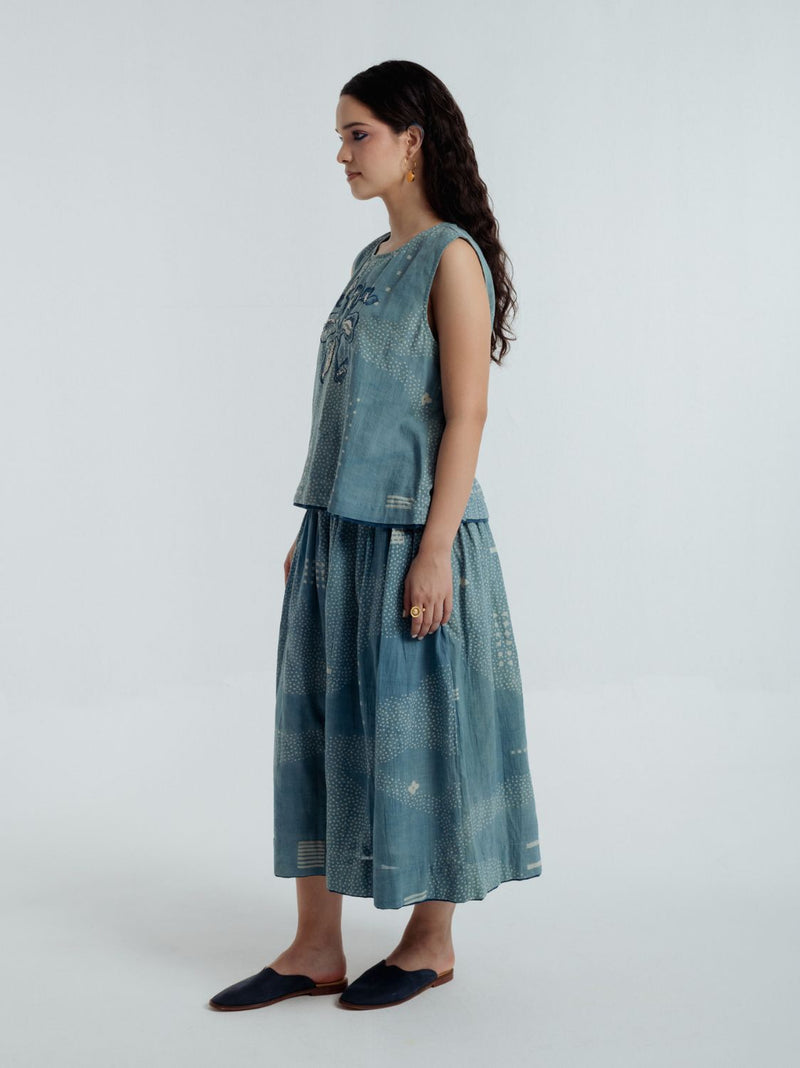 Indigo Sky Co-Ord Set chanderi by Rias for women Worldwide