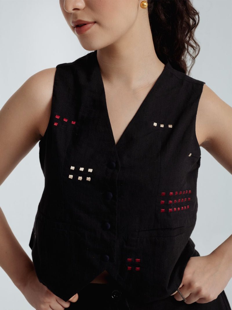 Fayra Waistcoat chanderi by Rias in black color for women Worldwide