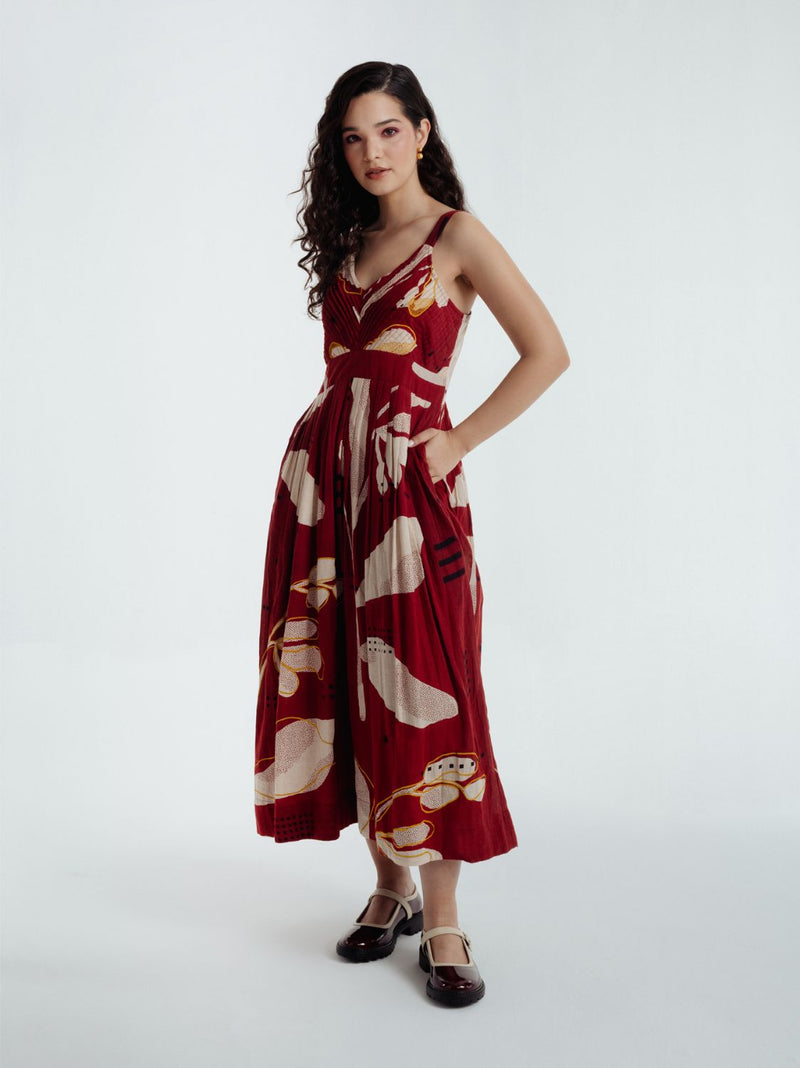 Madder Heart Dress chanderi by Rias in red color for women Worldwide
