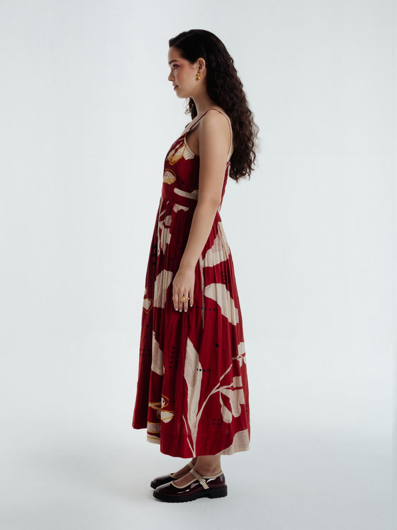Madder Heart Dress chanderi by Rias in red color for women Worldwide