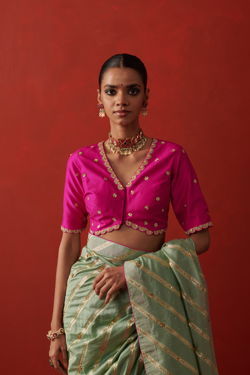 RUHANI BLOUSE silk by Rashika Mittal in pink color for women Worldwide