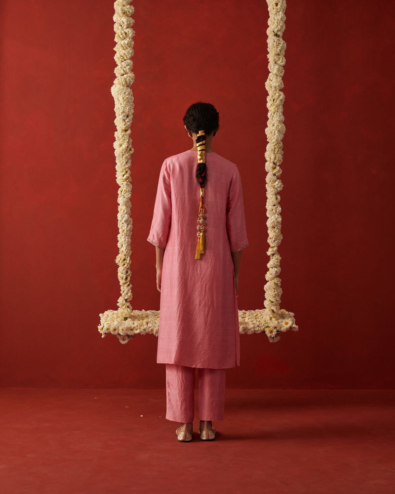 RUHANI & NILOFER KURTA & PANT georgette by Rashika Mittal in pink color for women Worldwide