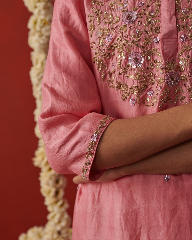 RUHANI & NILOFER KURTA & PANT georgette by Rashika Mittal in pink color for women Worldwide