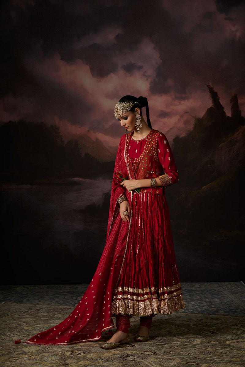 RUHI SKIRT chanderi by SWATTI KAPOOR in red color for women Worldwide
