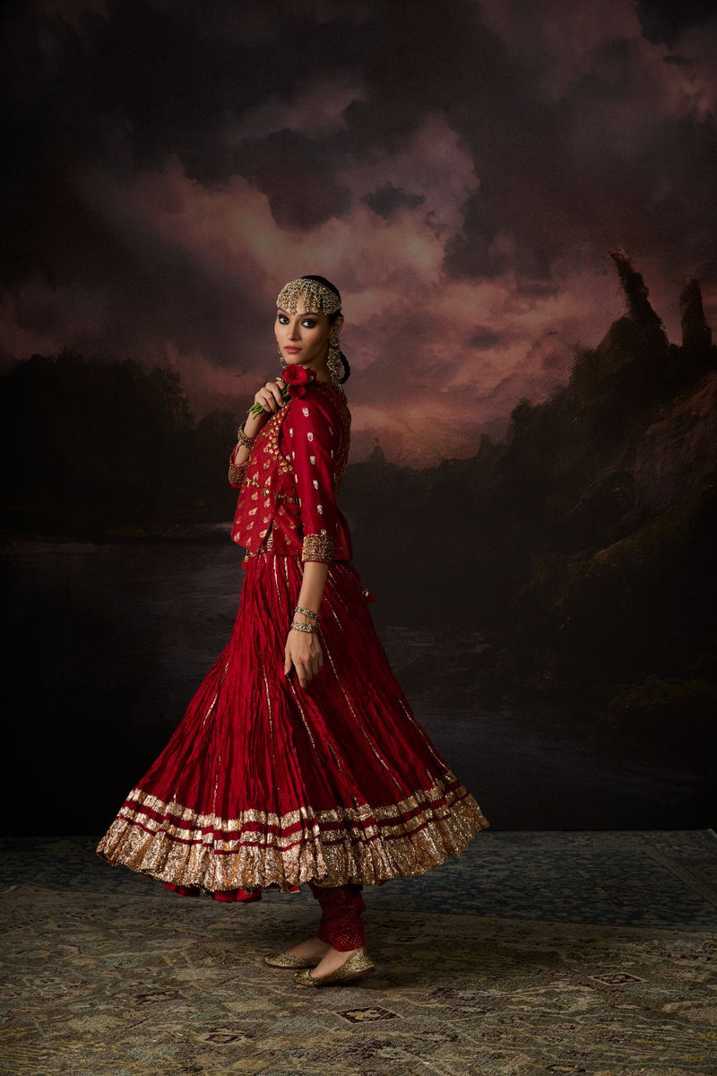 RUHI SKIRT chanderi by SWATTI KAPOOR in red color for women Worldwide