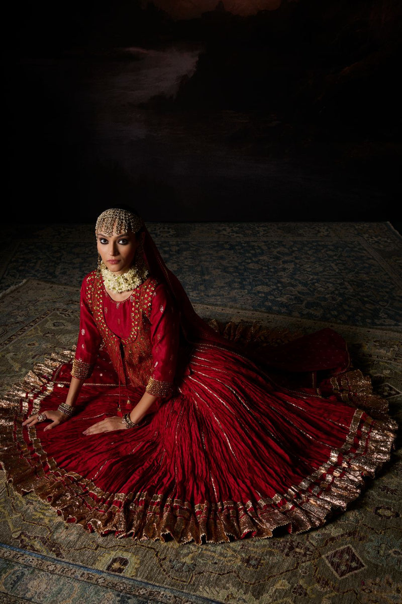 RUHI SKIRT chanderi by SWATTI KAPOOR in red color for women Worldwide