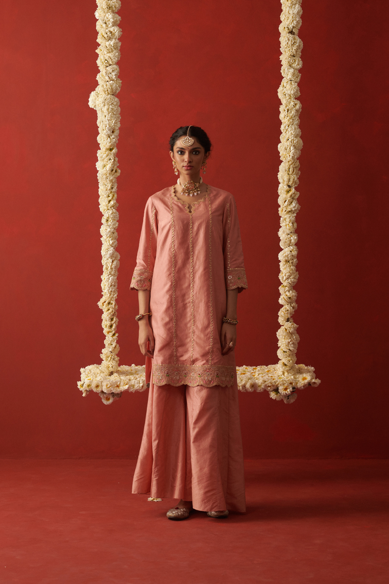 RUHMA & RABAAB KURTA & SHARARA chiffon by Rashika Mittal in pink color for women Worldwide