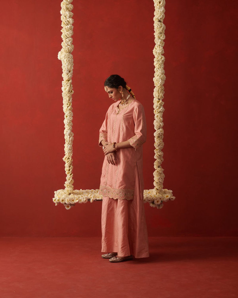 RUHMA & RABAAB KURTA & SHARARA chiffon by Rashika Mittal in pink color for women Worldwide