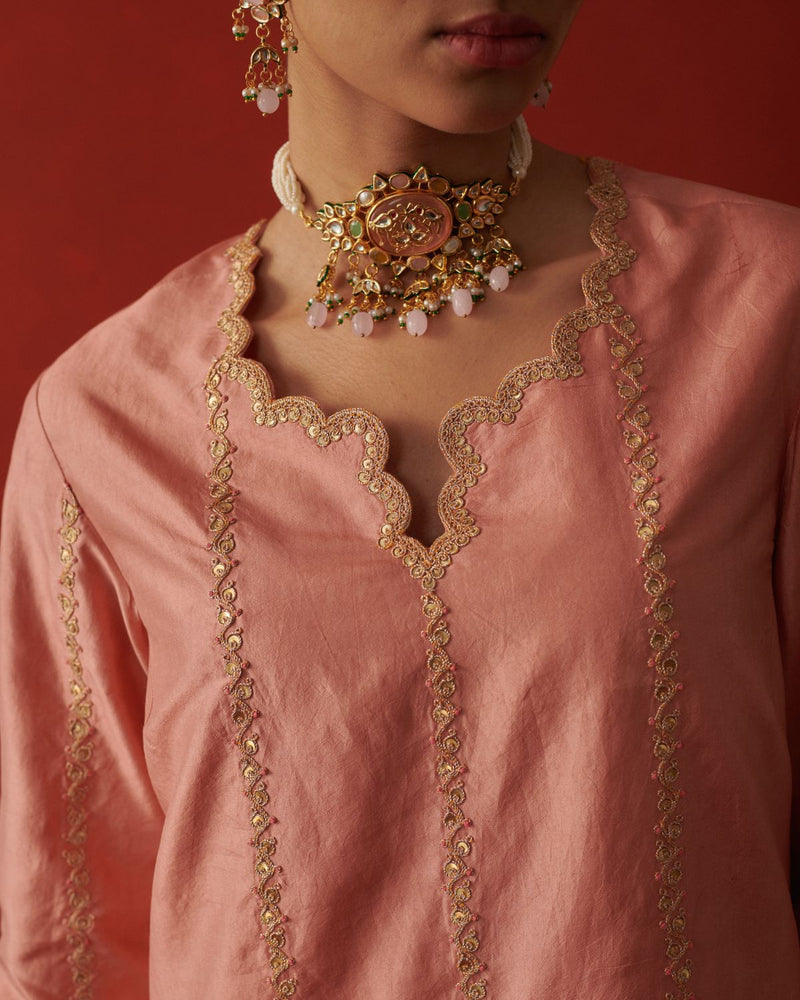 RUHMA & RABAAB KURTA & SHARARA chiffon by Rashika Mittal in pink color for women Worldwide