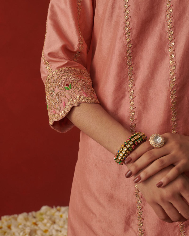RUHMA & RABAAB KURTA & SHARARA chiffon by Rashika Mittal in pink color for women Worldwide