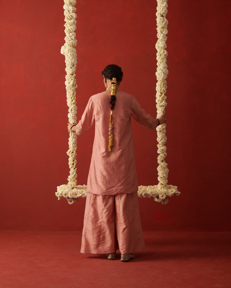 RUHMA & RABAAB KURTA & SHARARA chiffon by Rashika Mittal in pink color for women Worldwide